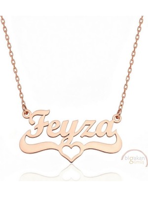 Bigakan 925 Ayar Gümüş Rose Altın Kaplama Kalpli Feyza Isimli Kolye - Kalp Desenli