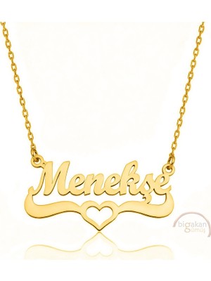Bigakan 925 Ayar Gümüş Altın Kaplama Kalpli Menekşe Isimli Kolye - Kalp Desenli