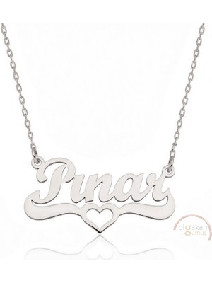 Bigakan 925 Ayar Gümüş Kalpli Pınar Isimli Kolye - Kalp Desenli