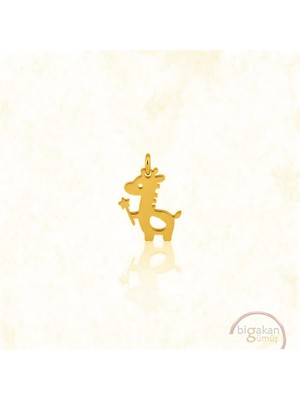 Bigakan Zürafa Şans Kolye Ucu 925 Ayar Minimal Tasarım Altın Kaplama