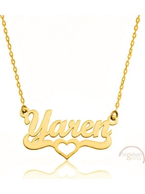 Bigakan 925 Ayar Gümüş Altın Kaplama Kalpli Yaren Isimli Kolye - Kalp Desenli
