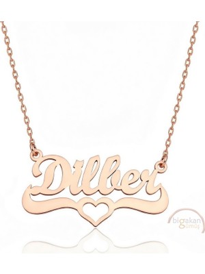 Bigakan 925 Ayar Gümüş Rose Altın Kaplama Kalpli Dilber Isimli Kolye - Kalp Desenli