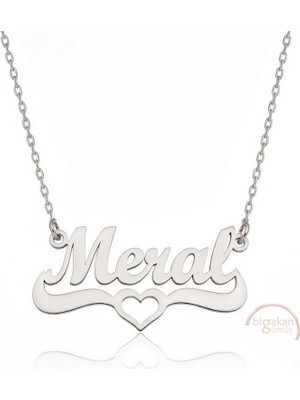 Bigakan 925 Ayar Gümüş Kalpli Meral Isimli Kolye - Kalp Desenli