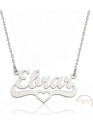 Bigakan 925 Ayar Gümüş Kalpli Ebrar Isimli Kolye - Kalp Desenli