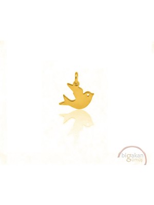 Bigakan Uçan Kuş Figürlü Şans Kolye Ucu 925 Ayar Minimal Tasarım Altın Kaplama