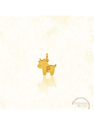 Bigakan P Harfli Sevimli Oğlak Kolye Ucu 925 Ayar Minimal Tasarım Altın Kaplama