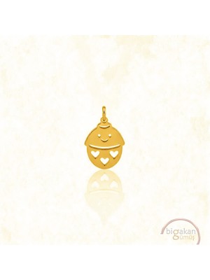Bigakan Gülen Figürlü Şans Kolye Ucu 925 Ayar Minimal Tasarım Altın Kaplama