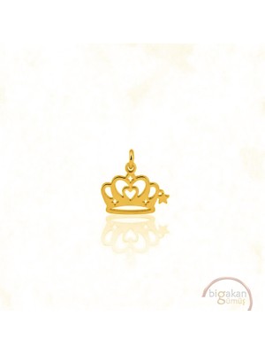 Bigakan  Kalpli ve Yıldızlı Prenses Tacı Kolye Ucu 925 Ayar Minimal Tasarım Altın Kaplama