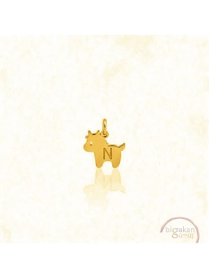 Bigakan N Harfli Sevimli Oğlak Kolye Ucu 925 Ayar Minimal Tasarım Altın Kaplama