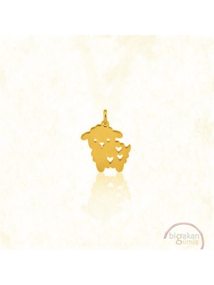 Bigakan Çoklu Kalp Detaylı Kuzu Kolye Ucu 925 Ayar Minimal Tasarım Altın Kaplama