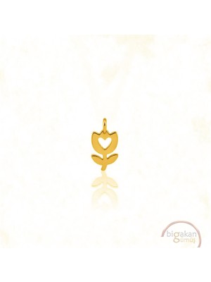 Bigakan Kalpli Lale Kolye Ucu 925 Ayar Minimal Tasarım Altın Kaplama