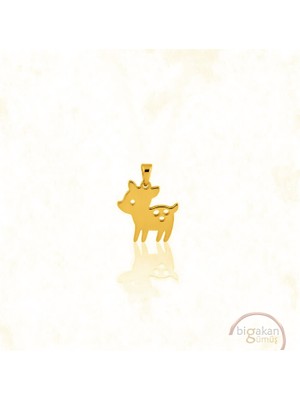 Bigakan Geyik Tasarımı Kolye Ucu 925 Ayar Minimal Tasarım Altın Kaplama