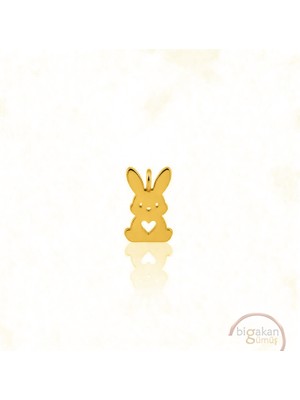 Bigakan Kalp Detaylı Sevimli Tavşan Kolye Ucu 925 Ayar Minimal Tasarım Altın Kaplama