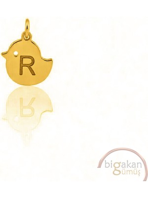 Bigakan R Harfli Sevimli Civciv Kolye Ucu 925 Ayar Minimal Tasarım Altın Kaplama