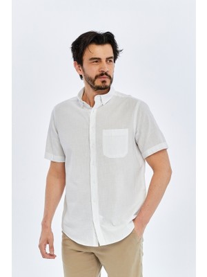 Süvari Cotton Regular Erkek Kısa Kol Gömlek SGM2017700010 Beyaz