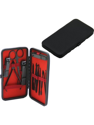 K-yonlineticaret 12 Pcs - Siyah Manikür - Pedikür Seti Siyah - Cüzdan Modeli Çantalı (5501)