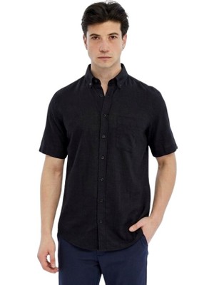 Süvari Cotton Regular Erkek Kısa Kol Gömlek SGM2017700010 Siyah