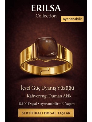 Erilsa Sertifikalı Kahverengi Duman Akik Doğal Taş Yüzük – Içsel Güç Uyanış Ayarlanabilir