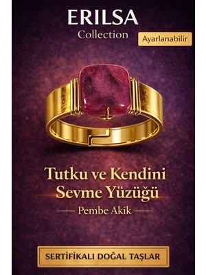 Erilsa Sertifikalı Pembe Akik Doğal Taş Yüzük – Tutku ve Kendini Sevme Ayarlanabilir