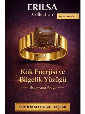 Erilsa Sertifikalı Botswana Akik Doğal Taş Yüzük – Kök Enerjisi ve Bilgelik Ayarlanabilir