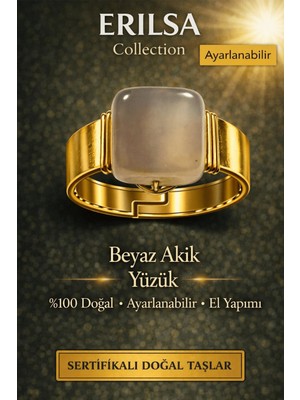 Erilsa Sertifikalı Doğal Akik Yüzük Doğal Taş Yüzük Ayarlanabilir El Yapımı Şık Minimal Tasarım