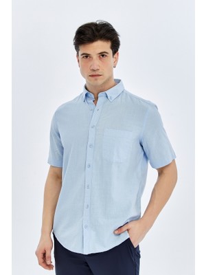 Süvari Cotton Regular Erkek Kısa Kol Gömlek SGM2017700010 Buz Mavi