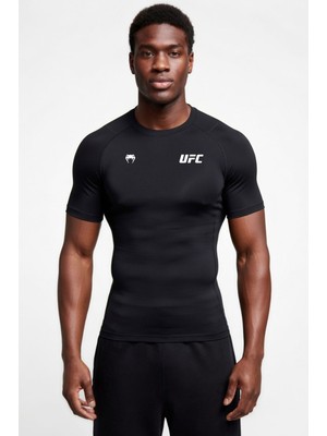Flex Premium Ufc Beyaz Logo Siyah Kısa Kol Compression Erkek T-Shirt Spor Gym Fitness Boks Kickboks