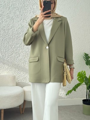 Modamorfo Cepli Tek Düğmeli Likralı Ceket  -Çağla Y.