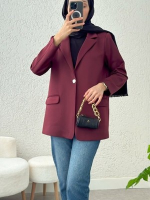 Moda Morfo Cepli Tek Düğmeli Likralı Ceket -Bordo