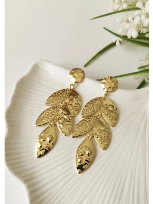 Halley Concept Dokulu Katmanlı Gold Yaprak Küpe