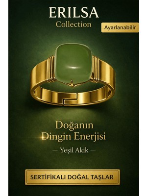 Erilsa Sertifikalı Yeşil Akik Doğal Taş Yüzük – Doğanın Dingin Enerjisi Ayarlanabilir