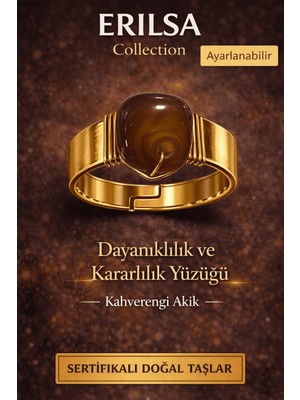 Erilsa Sertifikalı Kahverengi Akik Doğal Taş Yüzük – Dayanıklılık ve Kararlılık Ayarlanabilir