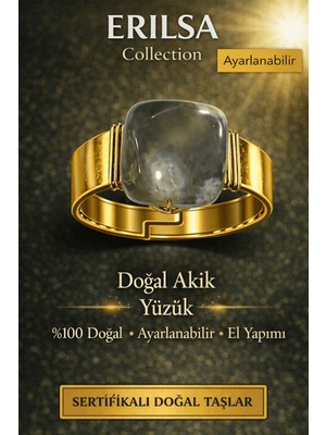 Erilsa Sertifikalı Gri Akik Doğal Taş Yüzük Ayarlanabilir El Yapımı Sertifikalı Enerji Taşı