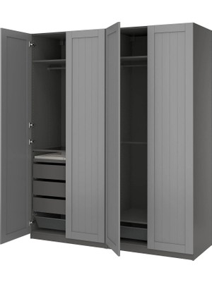 IKEA Koyu Gri Sağlam Kapaklı Gardırop 200X60X236 cm