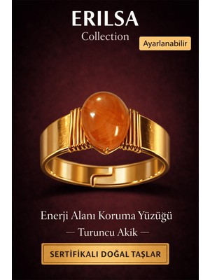 Erilsa Sertifikalı Turuncu Akik Doğal Taş Yüzük – Enerji Alanı Koruma Ayarlanabilir