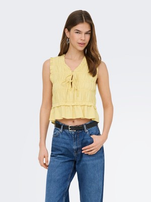 Only Onlgoa S/s Lınen Bl Frıll Top cc Pnt Kadın T-Shirt 15363693 Sunlight