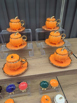 Be-Lis 6’lı Pumpkin Balkabağı Desenli Fincan Takımı - Kapaklı ve Ayaklı Model