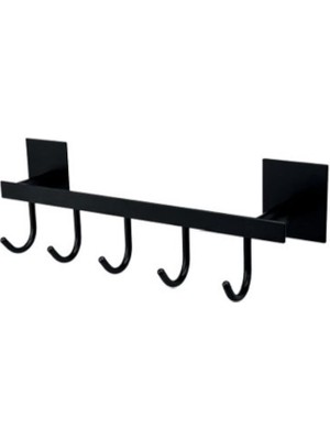 Enalburumtr Kendinden Yapışkanlı Beşli Askılık Siyah Banyo Askısı Havlu Askısı Bornoz Askısı 304 Kalite Paslanmaz Çelik