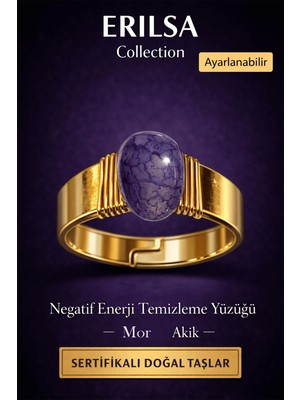 Erilsa Sertifikalı Mor Akik Doğal Taş Yüzük – Negatif Enerji Temizleme Ayarlanabilir