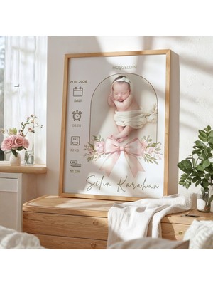 Gralanda Isme Özel Kız Bebek Doğum Anı Panosu, Fotoğraflı Yeni Doğan Hoşgeldin Hatırası