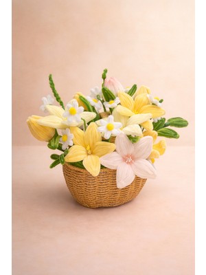 Şönil Bahar Çiçekleri Sarı Pudra – Hasır Sepet