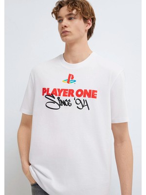 Mavi Player One Baskılı Beyaz Tişört 0613185-620