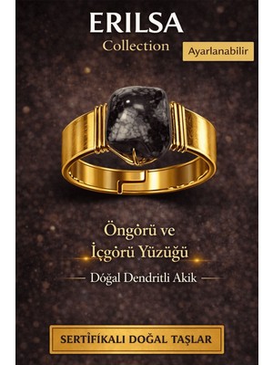 Erilsa Sertifikalı Öngörü ve Içgörü Yüzüğü Dendritli Akik Doğal Taş Yüzük Ayarlanabilir El Yapımı