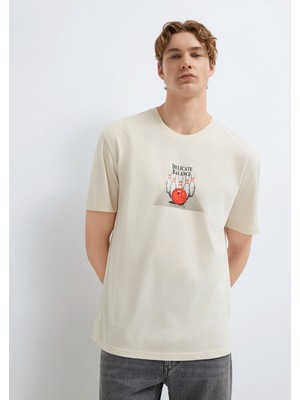 Mavi Bilardo Baskılı Bej Tişört 0613634-70134