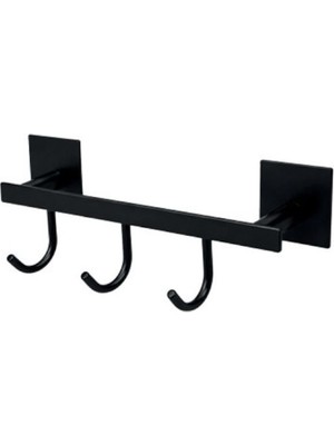 Enalburumtr Kendinden Yapışkanlı Üçlü Askılık Siyah Banyo Askısı Havlu Askısı Bornoz Askısı 304 Kalite Paslanmaz Çelik