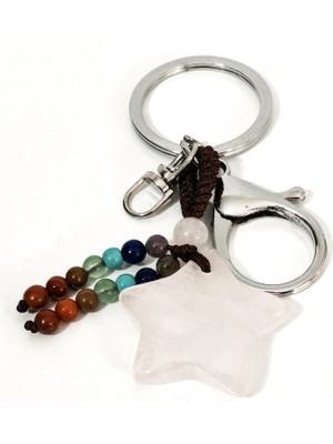 Moncuk Design Yıldız Kesim Pembe Kuvars Doğal Taş ve Çakra Boncuklu Anahtarlık Gümüş Renk – Sevgi Enerjili Bohem Şık Çanta & Anahtar Aksesuarı