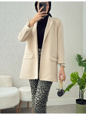 Modamorfo Cepli Tek Düğmeli Likralı Ceket  -Bej