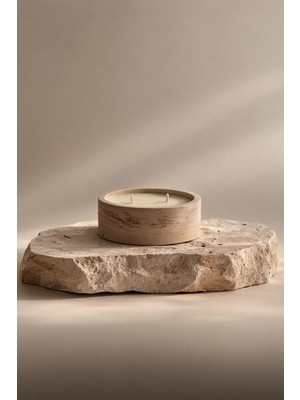 Lethe Studio Design Dekoratif Traverten Kase Mum 2 Fitilli Kokulu Soya Mum Minimal Ev Dekoru