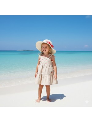 Cumino Kız Çocuk Şapkalı Keten Elbise