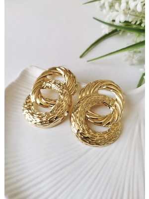 Halley Concept Gold Işıltı Sarmal Çelik Küpe